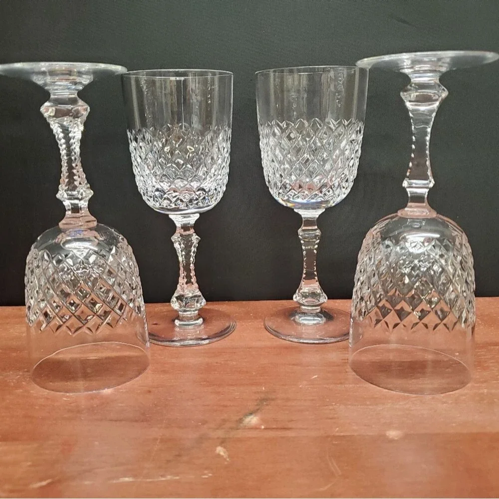 Vintage PARMA by Josair Diamond Crystal Cut Stemware Wine Glasses